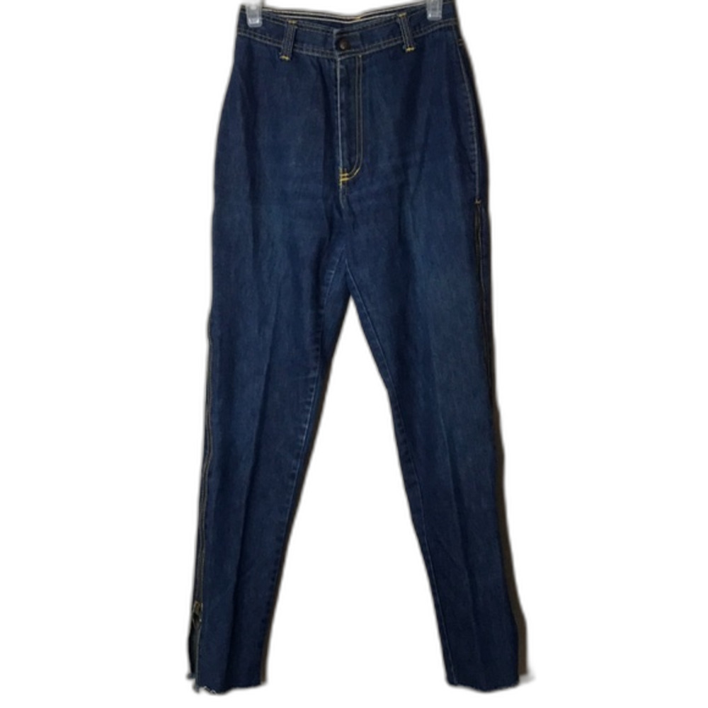 Vtg tomasch high rise dark denim jeans with zippered zip up sides size 9